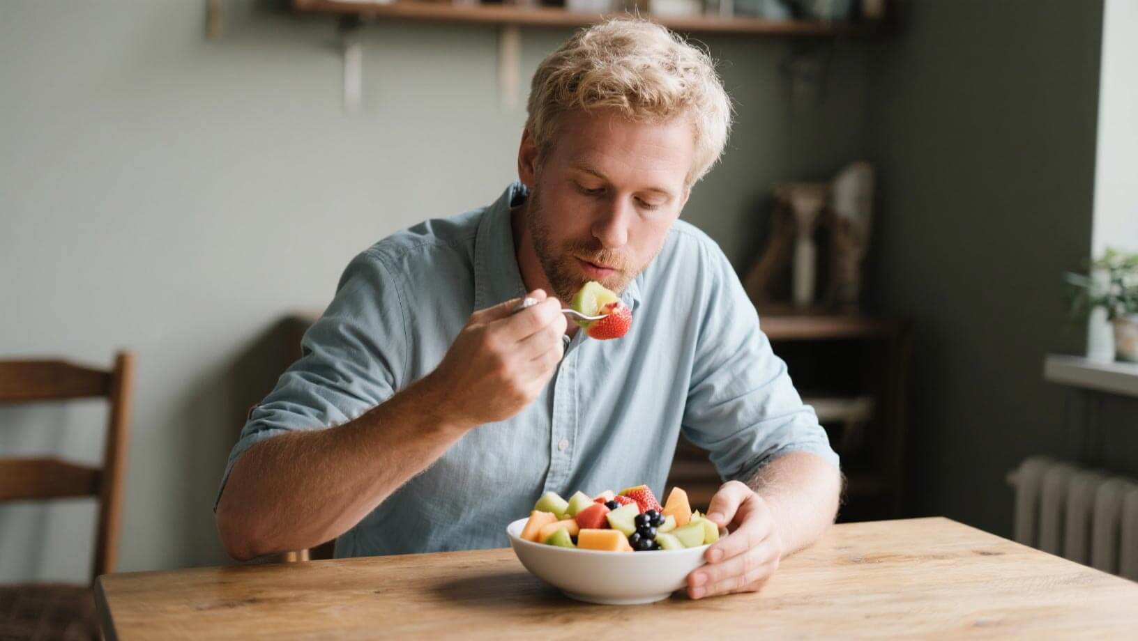 Man Eating Fruit During Detox