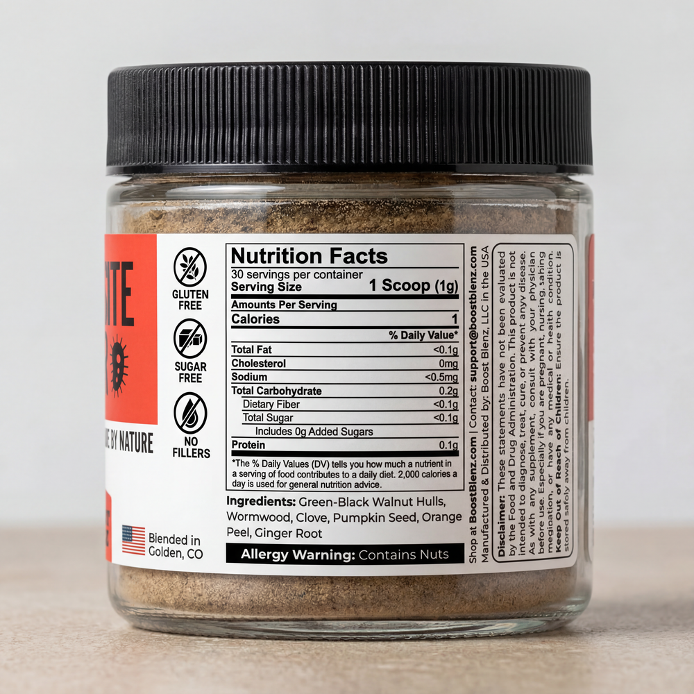 Parasite Detox supplement label and directions